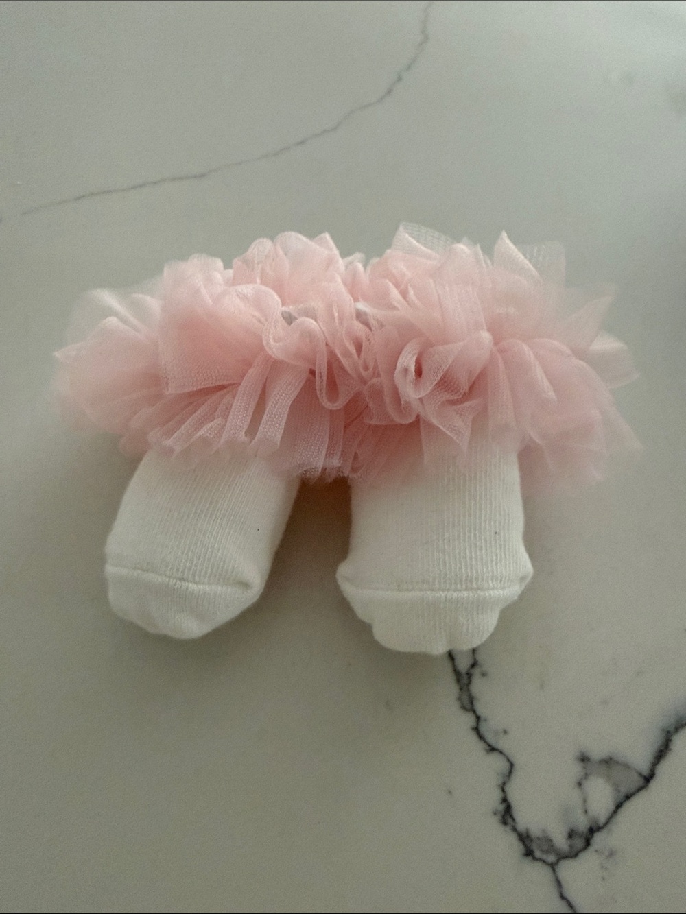 Mud Pie White Baby Socks with Pink Tulle Ruffles